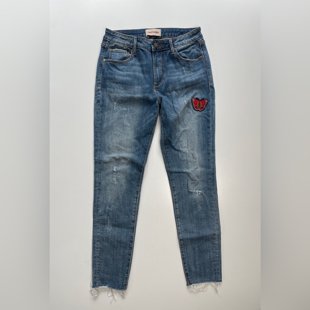 DRIFTWOOD Joyce Jean Womens 25 Actual 27 Embroidered Distressed Raw Hem Cropped